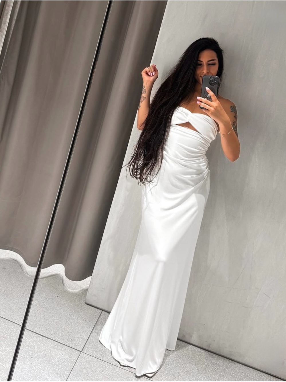 Zara Elegant White Strapless Ruched Evening Gown Dress